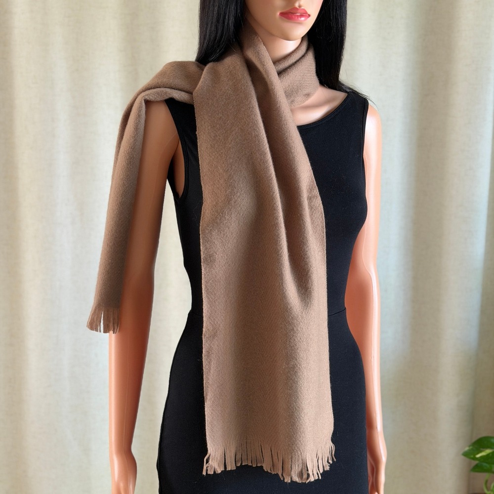 Christian Dior Monsieur Scarf 100% Lambswool Made in Scotland Camel Tan Fringed